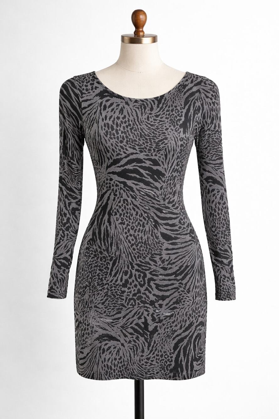 Alice + Olivia Zebra Print Dress Long Sleeve Gray